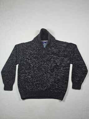 Alan Flusser‎ Men's Charcoal Marled Shawl Collar Half-Zip Sweater